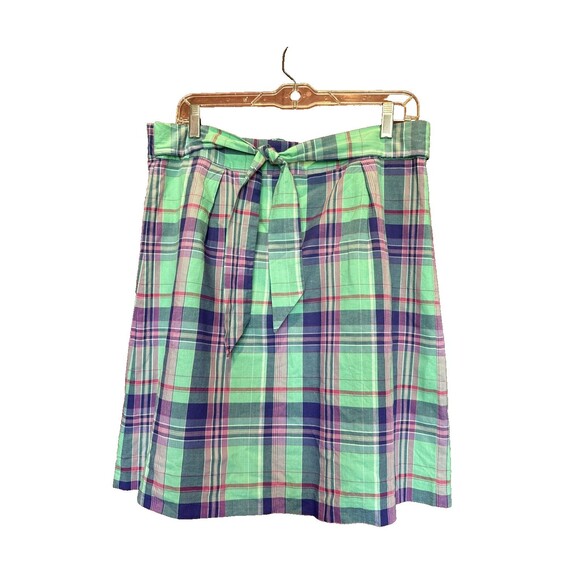 Brooks Brothers Skirt 12 Plaid Green Purple Pockets Tie Back Cotton Checked - Picture 2 of 12
